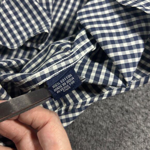 Turrau Mens Button Up Blue Gingham Shirt M India Made Vintage 100% Cotton - Picture 12 of 14